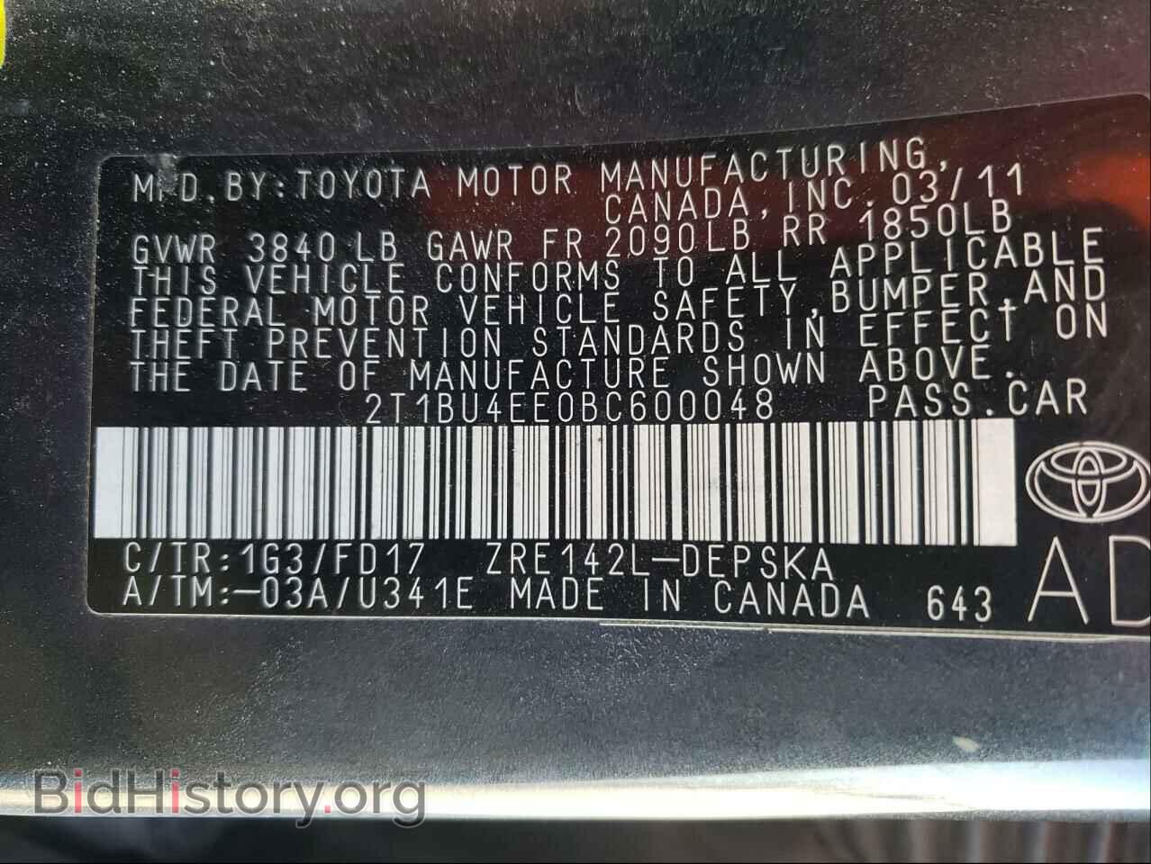 2011 TOYOTA COROLLA - VIN: 2T1BU4EE0BC600048 - Фото 10