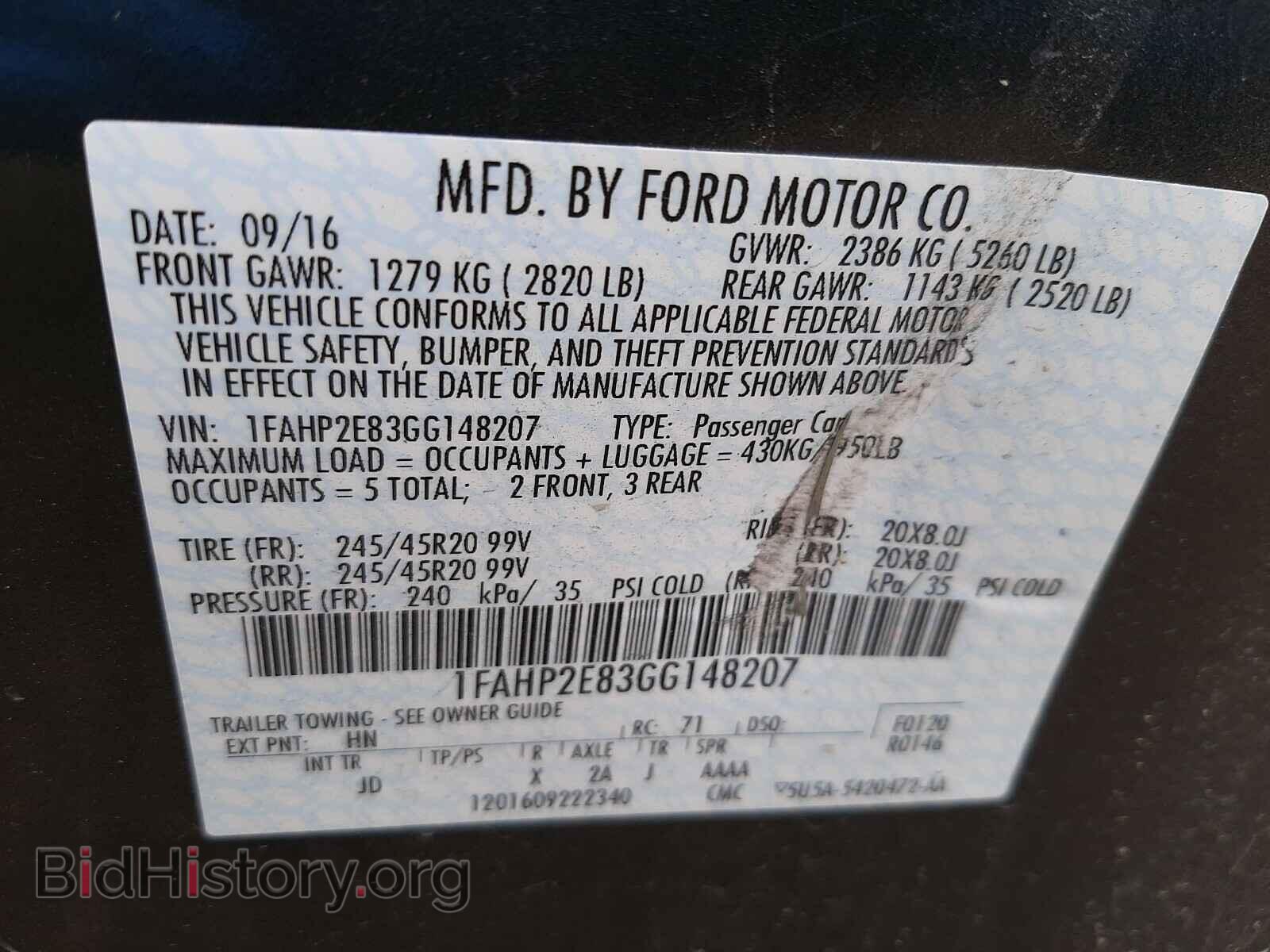 2016 FORD TAURUS - VIN: 1FAHP2E83GG148207 - Фото 10