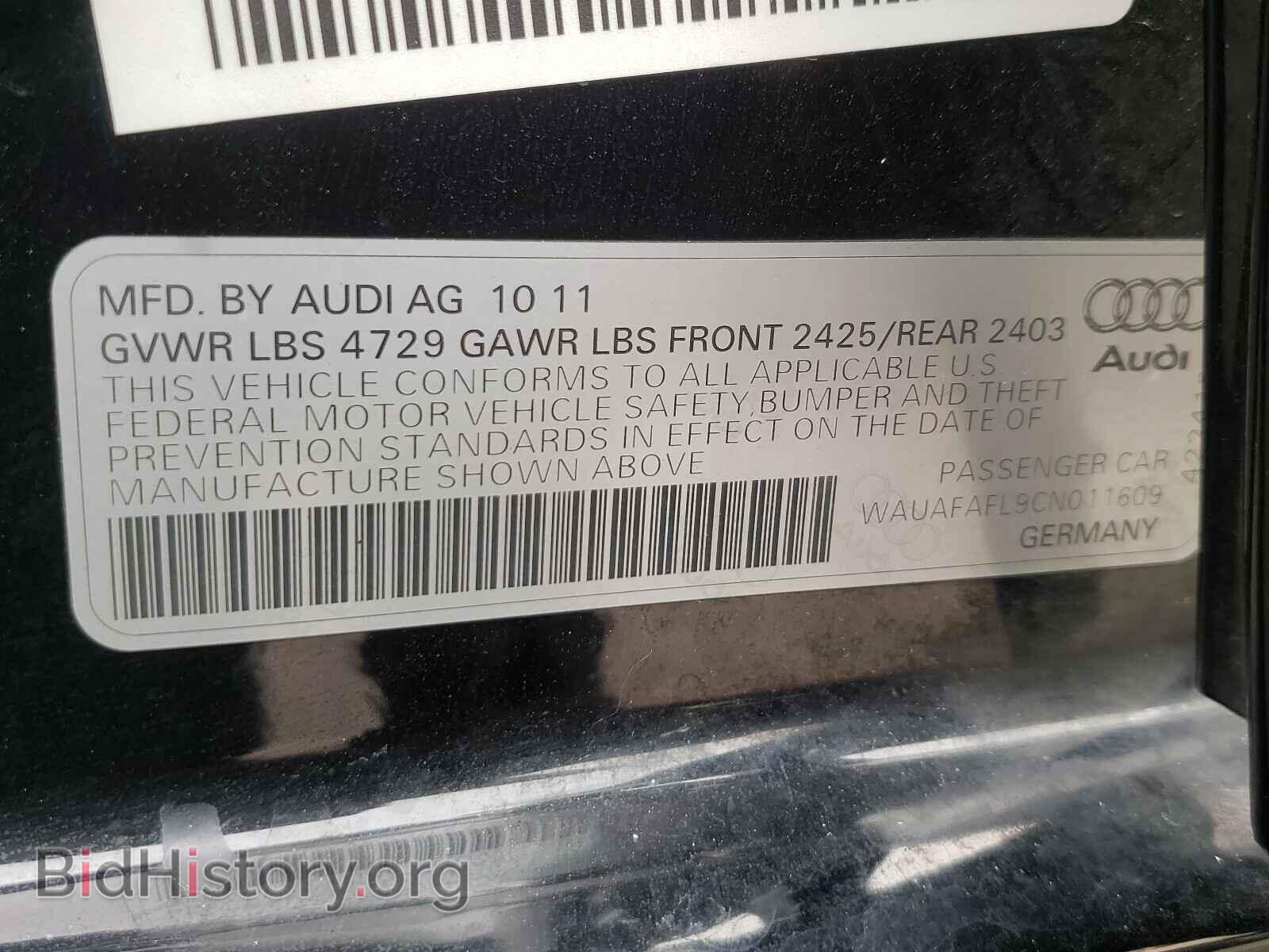 2012 AUDI A4 - VIN: WAUAFAFL9CN011609 - Фото 10