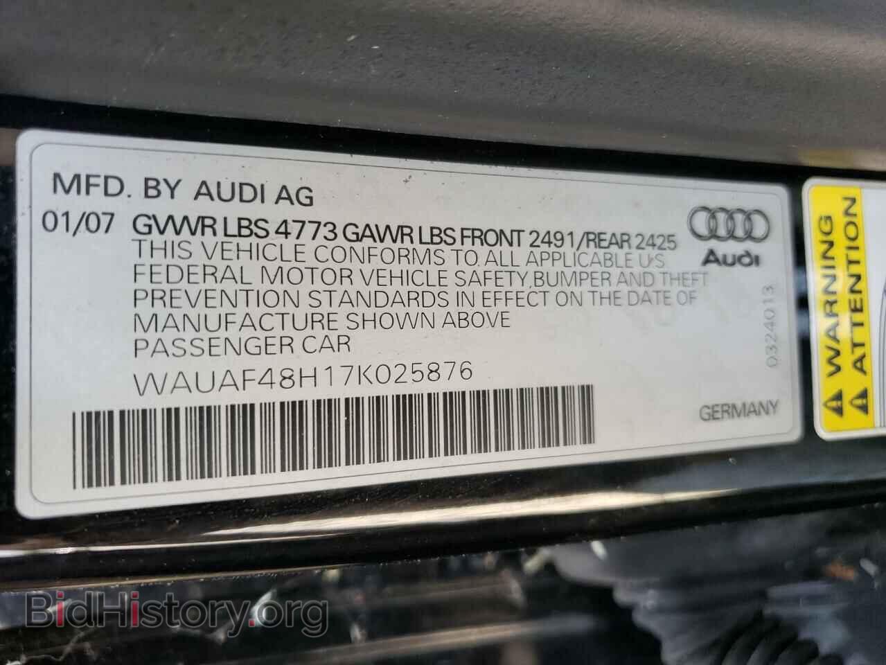 2007 AUDI A4 - VIN: WAUAF48H17K025876 - Фото 10