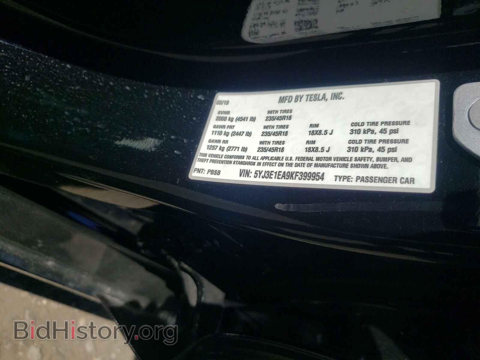 2019 TESLA MODEL 3 - VIN: 5YJ3E1EA9KF399954 - Photo 10