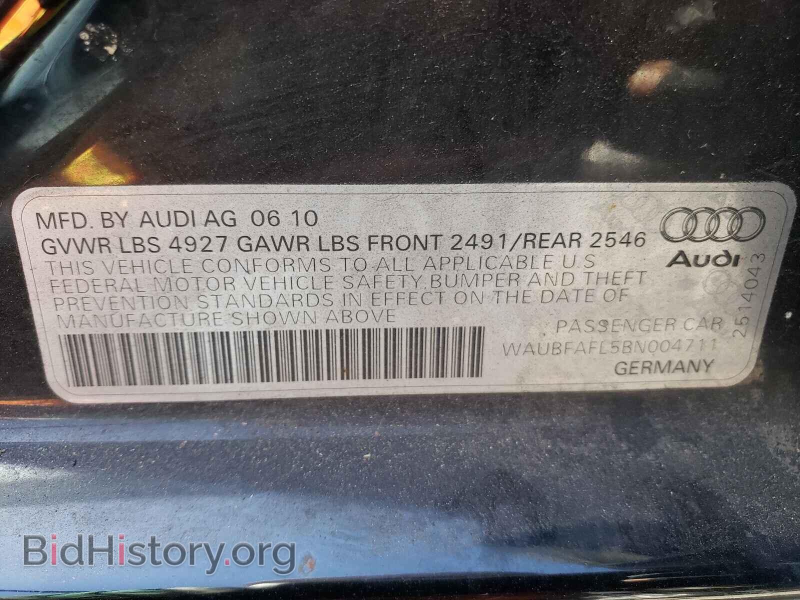 2011 AUDI A4 - VIN: WAUBFAFL5BN004711 - Фото 10