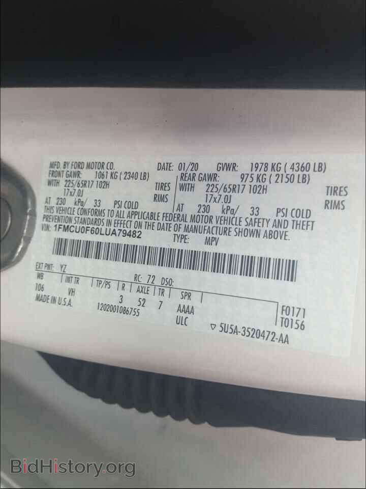 2020 FORD ESCAPE - VIN: 1FMCU0F60LUA79482 - Фото 10