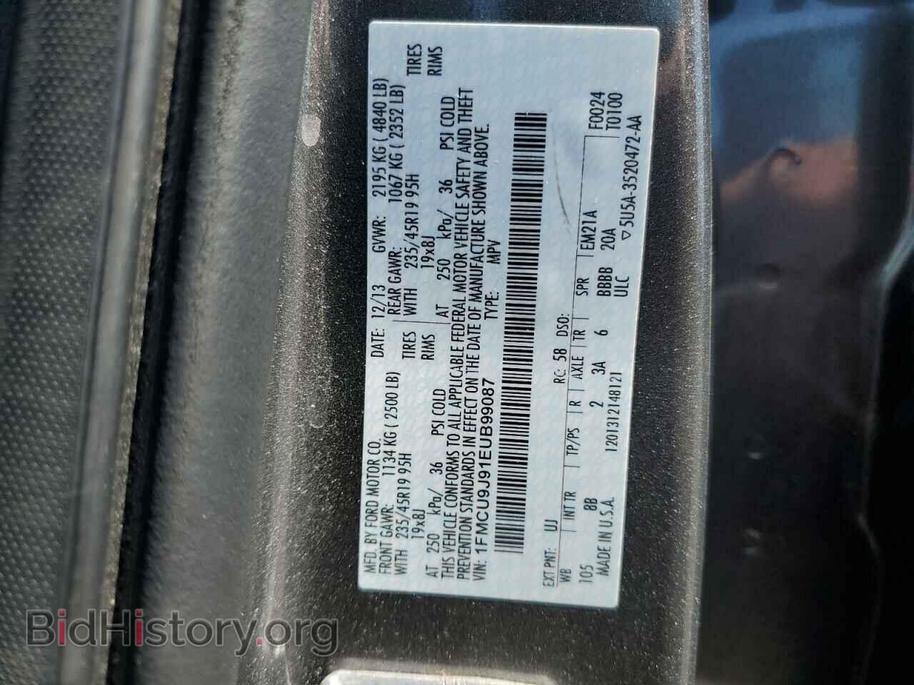 2014 FORD ESCAPE - VIN: 1FMCU9J91EUB99087 - Фото 13