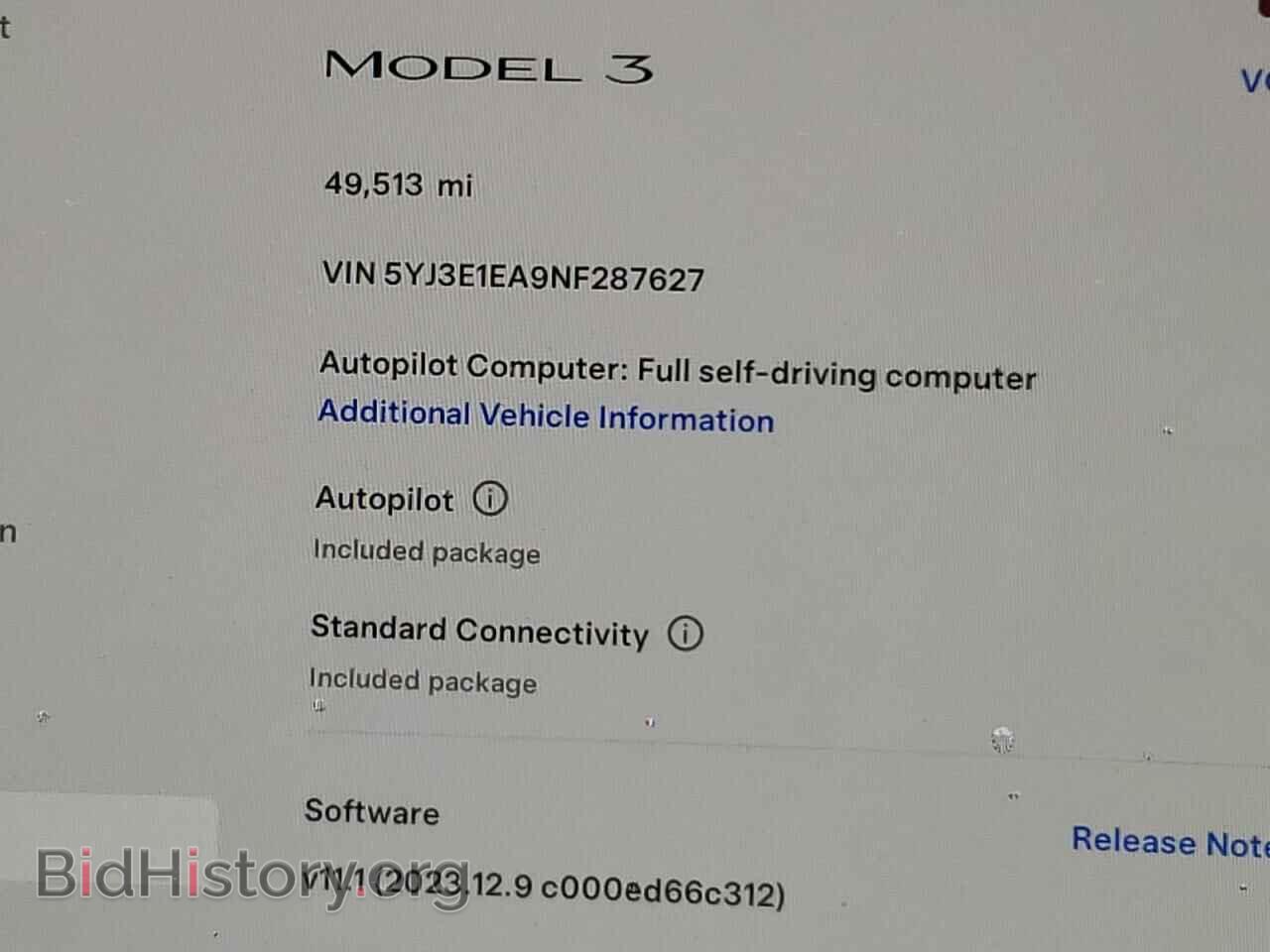 2022 TESLA MODEL 3 - VIN: 5YJ3E1EA9NF287627 - Photo 9