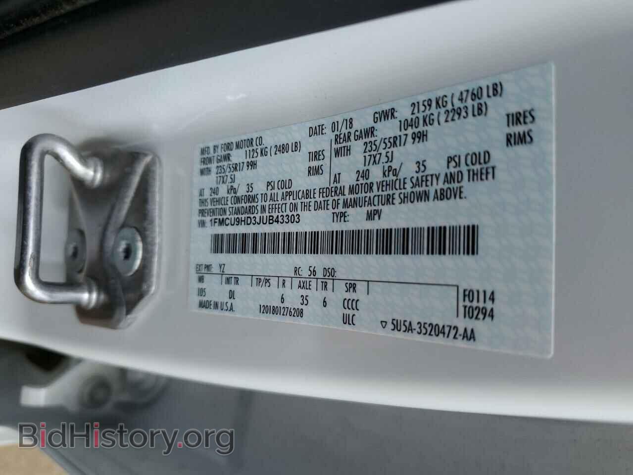 2018 FORD ESCAPE - VIN: 1FMCU9HD3JUB43303 - Фото 13
