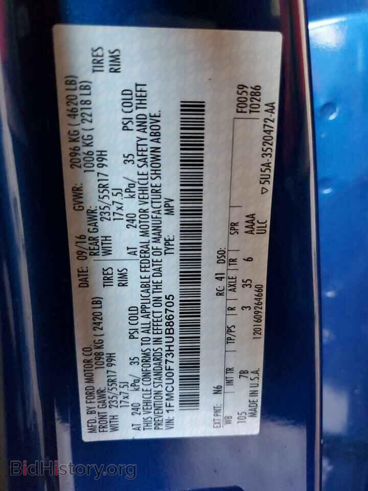 2017 FORD ESCAPE - VIN: 1FMCU0F73HUB86705 - Фото 10