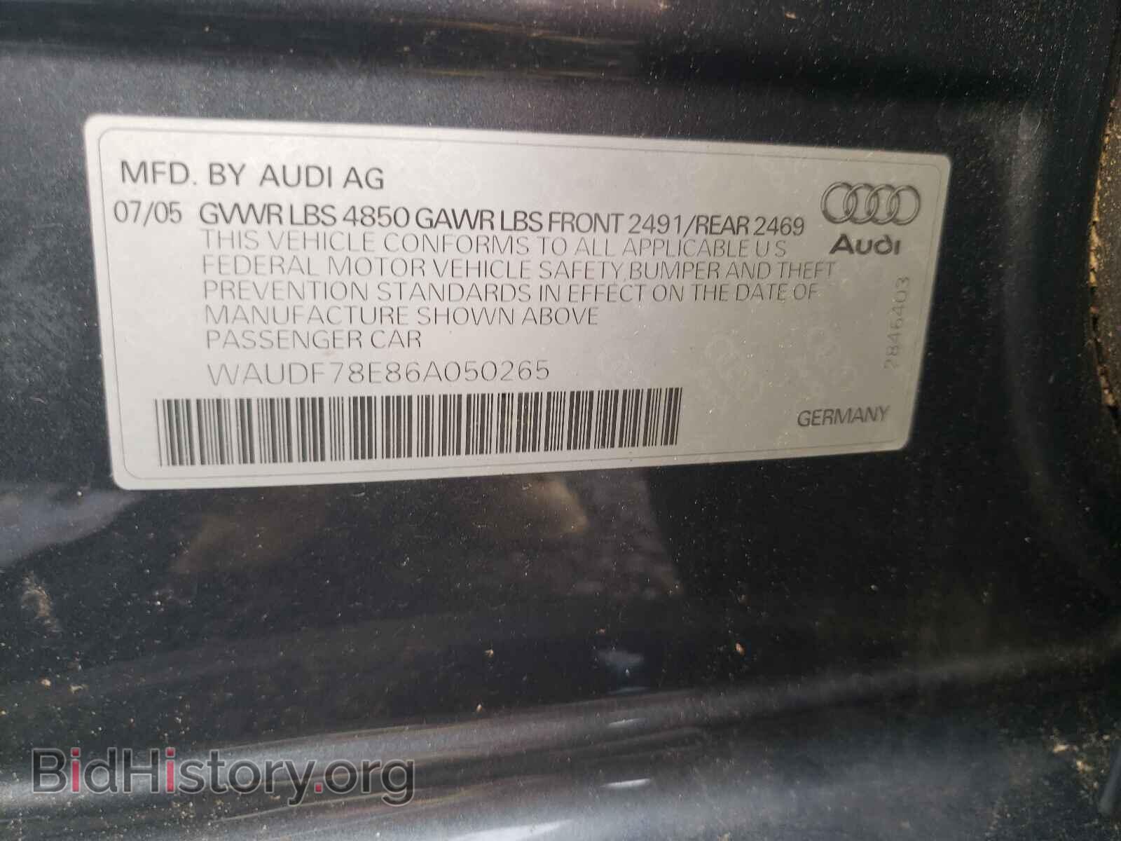 2006 AUDI A4 - VIN: WAUDF78E86A050265 - Фото 10