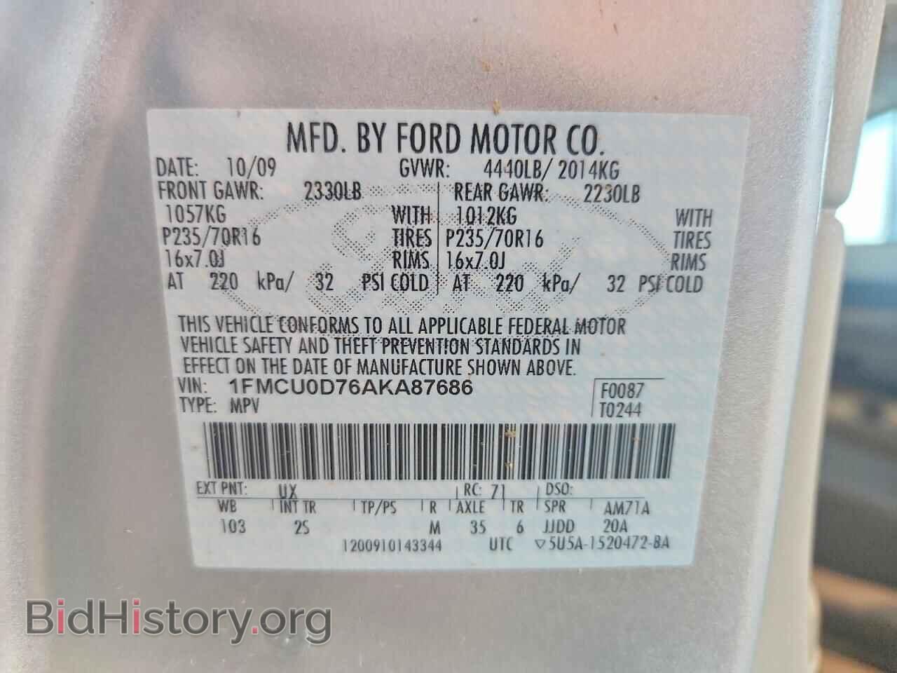 2010 FORD ESCAPE - VIN: 1FMCU0D76AKA87686 - Фото 13