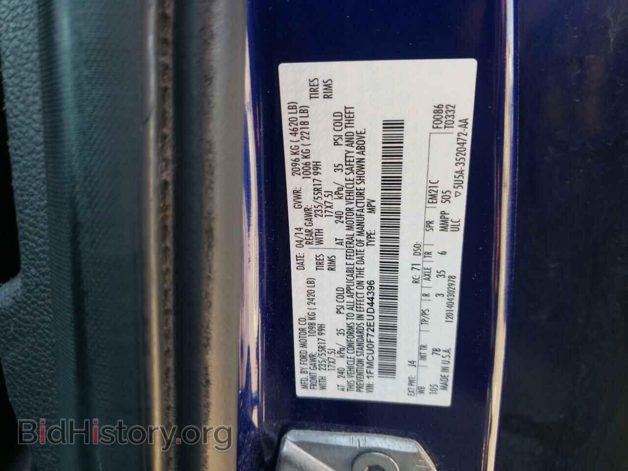 2014 FORD ESCAPE - VIN: 1FMCU0F72EUD44396 - Фото 12