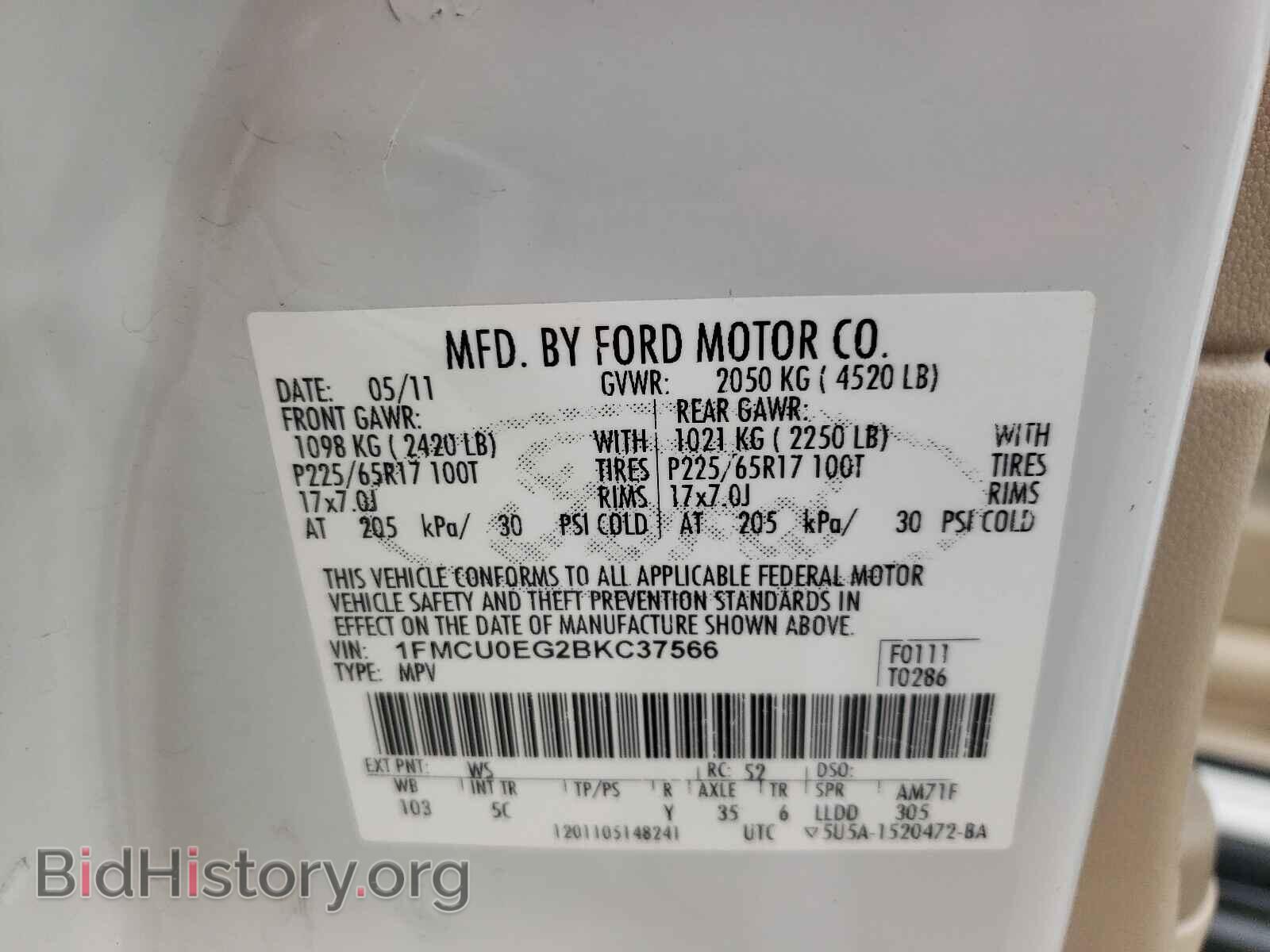 2011 FORD ESCAPE - VIN: 1FMCU0EG2BKC37566 - Фото 10