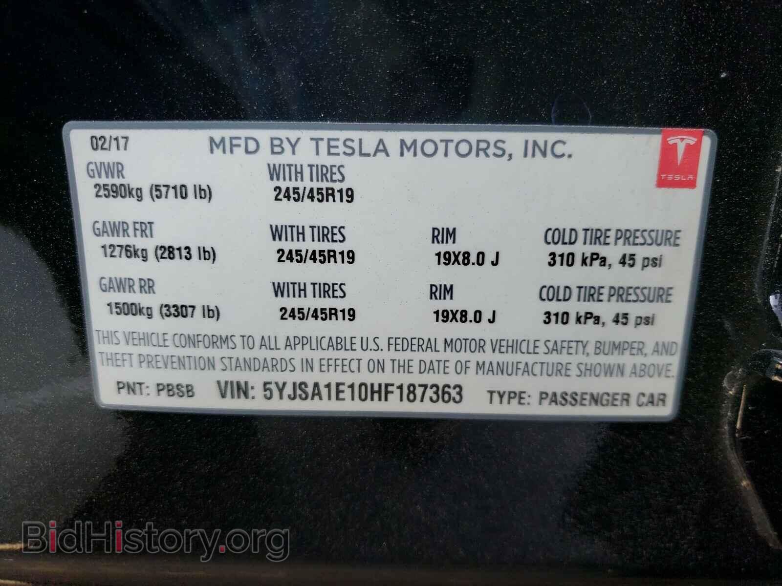 2017 TESLA MODEL S - VIN: 5YJSA1E10HF187363 - Фото 10