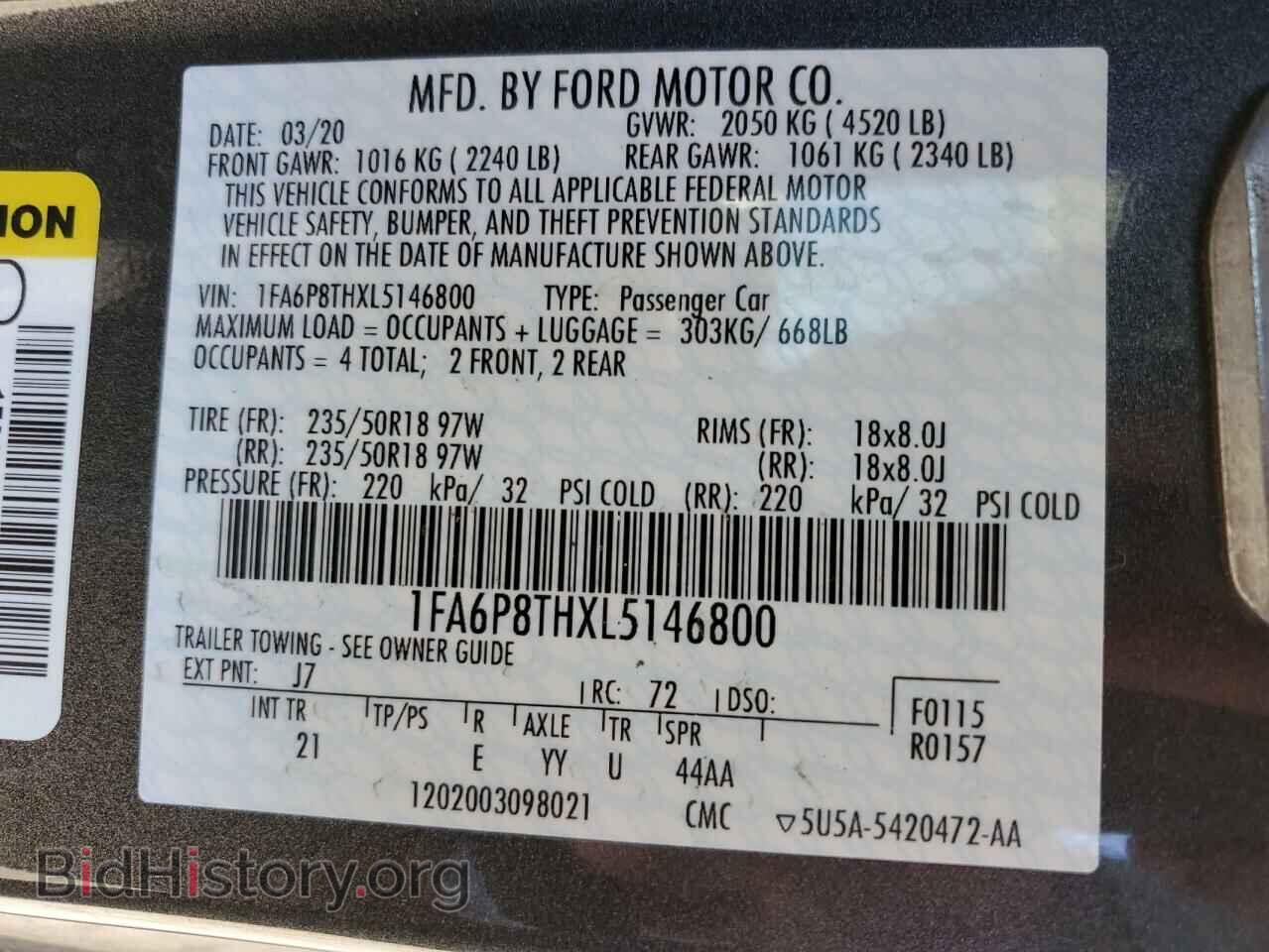 2020 FORD ALL Models - VIN: 1FA6P8THXL5146800 - Фото 13