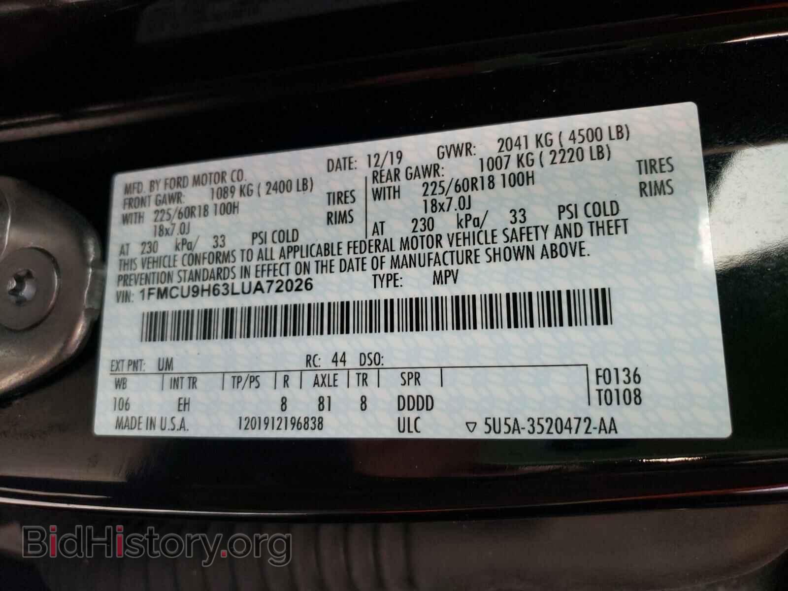 2020 FORD ESCAPE - VIN: 1FMCU9H63LUA72026 - Photo 10