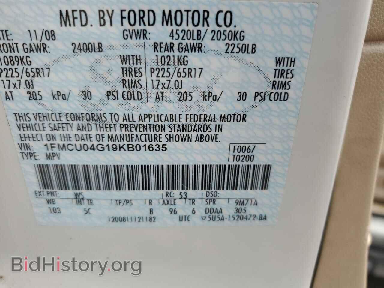 2009 FORD ESCAPE - VIN: 1FMCU04G19KB01635 - Фото 13