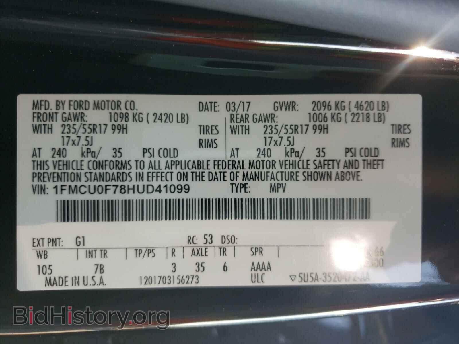 2017 FORD ESCAPE - VIN: 1FMCU0F78HUD41099 - Фото 10