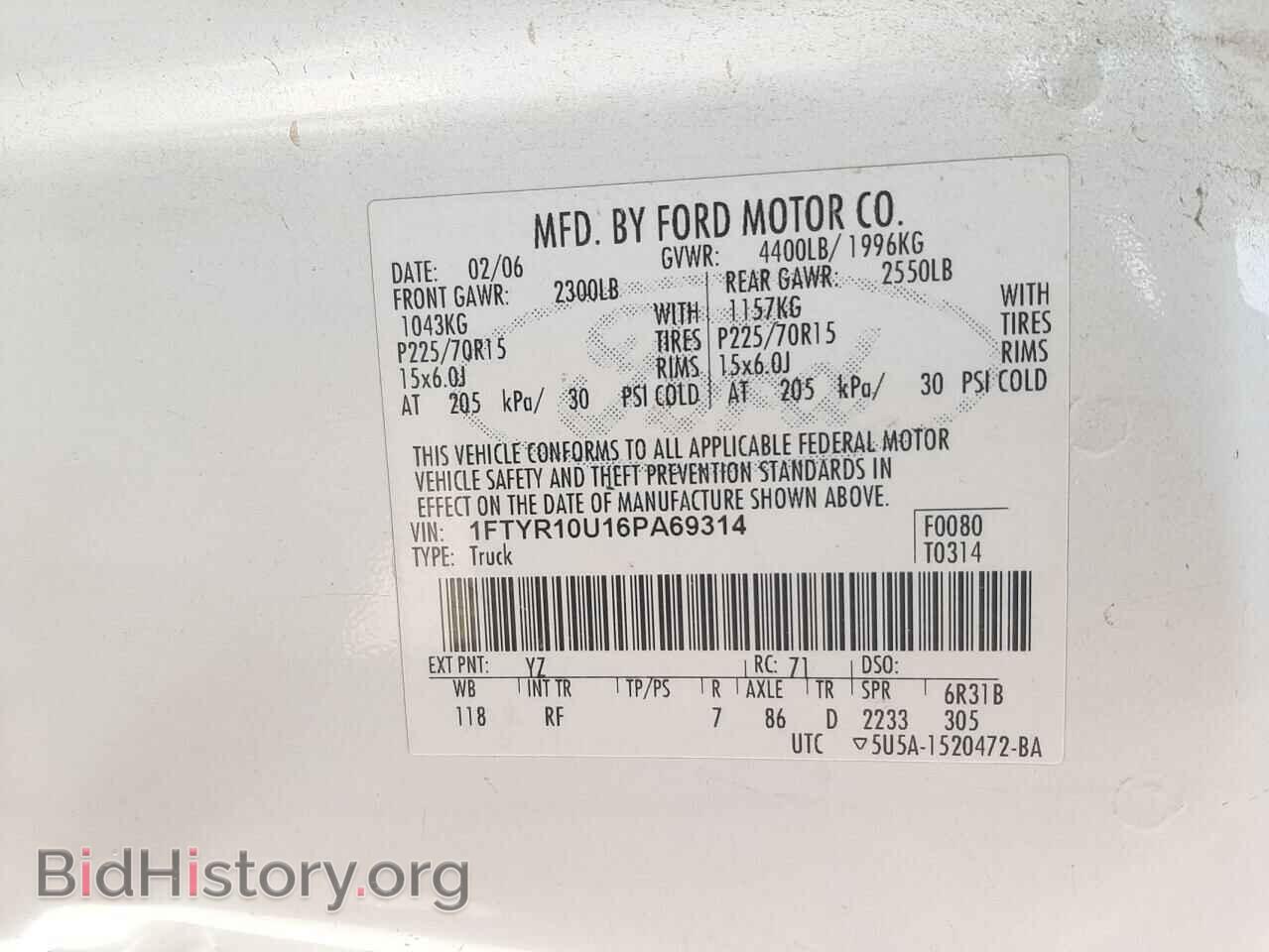 2006 FORD RANGER - VIN: 1FTYR10U16PA69314 - Фото 10