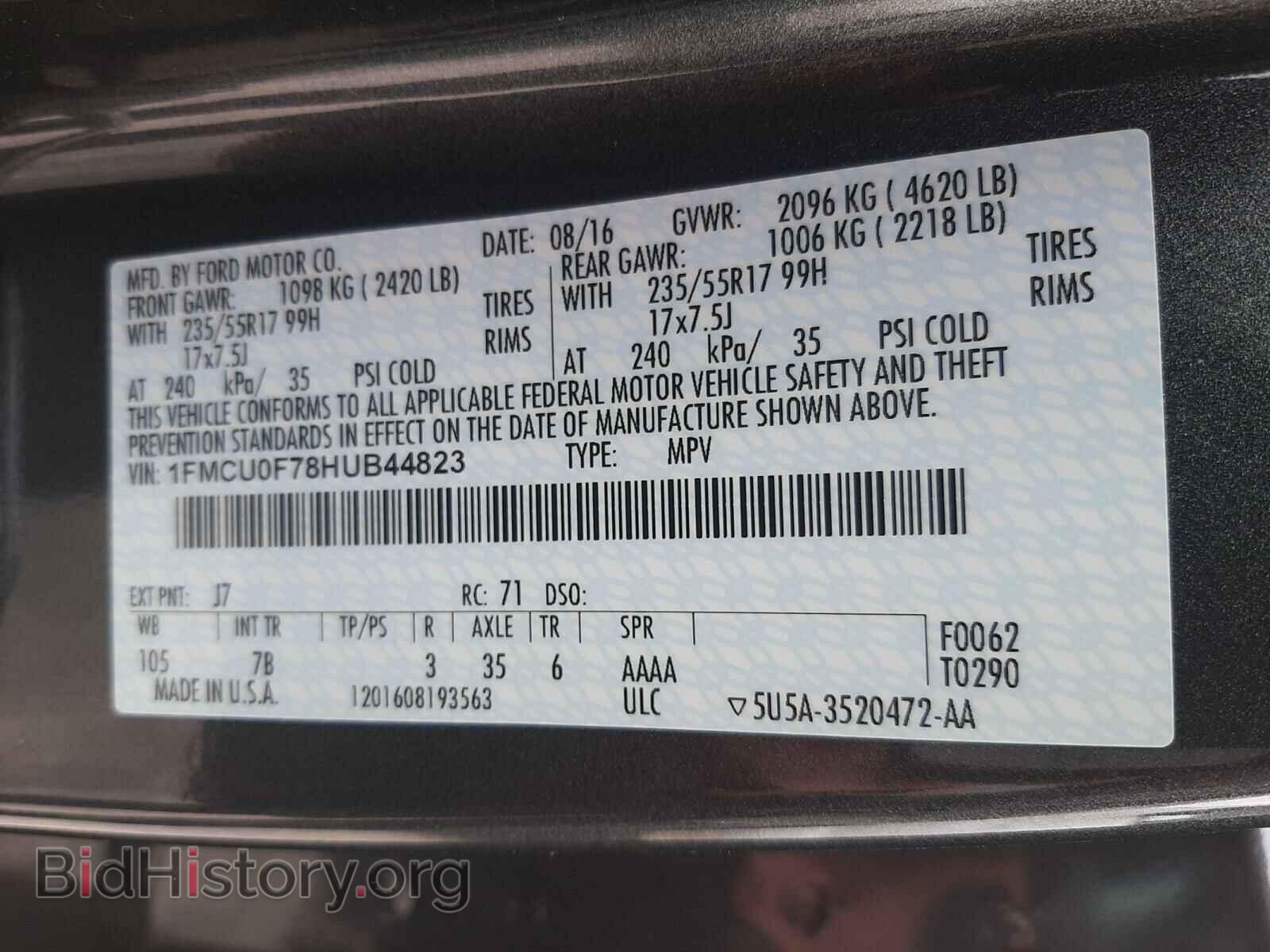 2017 FORD ESCAPE - VIN: 1FMCU0F78HUB44823 - Фото 10