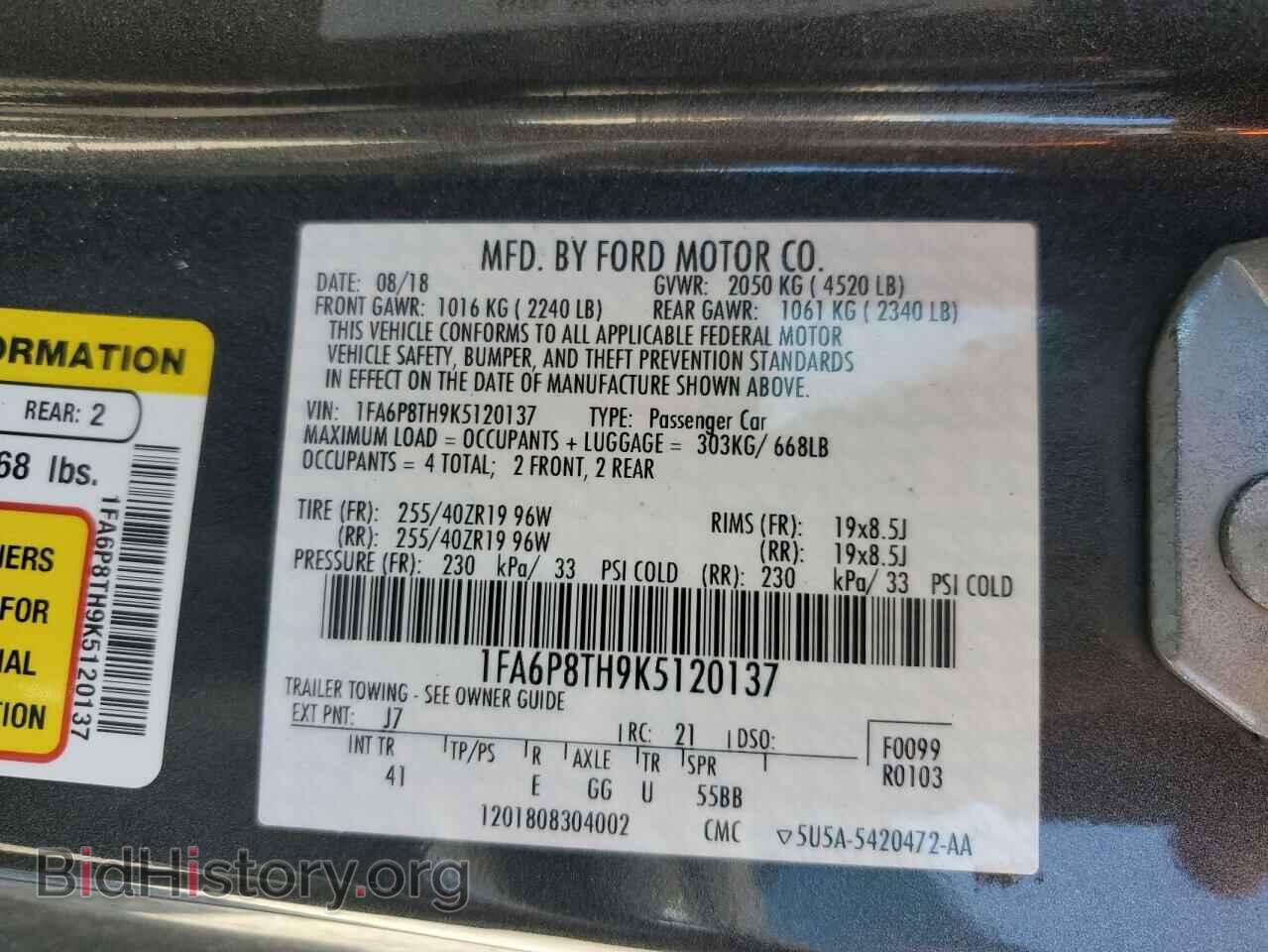 2019 FORD ALL Models - VIN: 1FA6P8TH9K5120137 - Photo 12