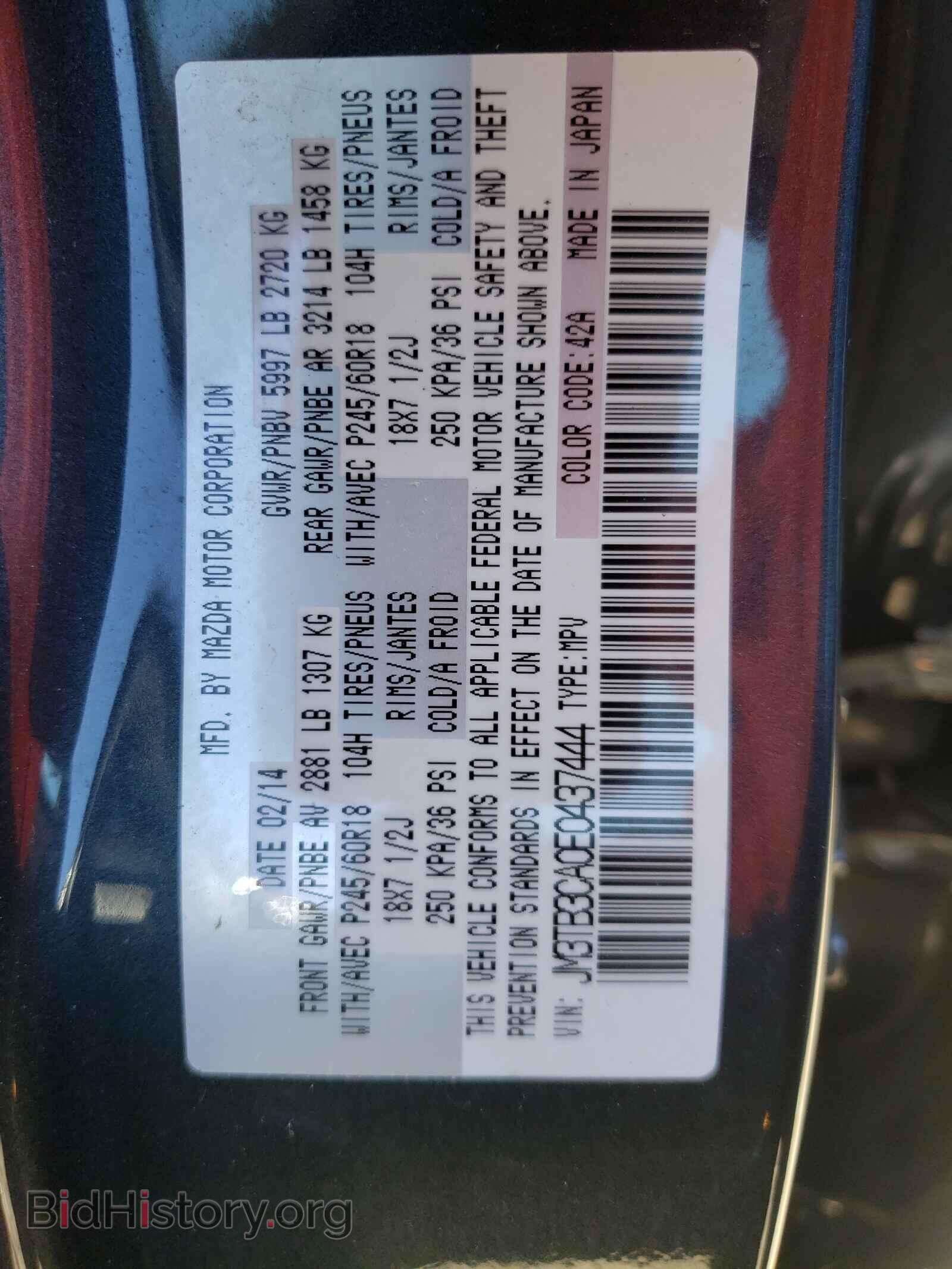 2014 MAZDA CX-9 - VIN: JM3TB3CA0E0437444 - Фото 10