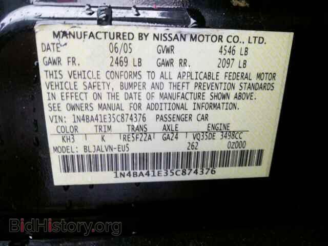 2005 NISSAN MAXIMA - VIN: 1N4BA41E35C874376 - Фото 10
