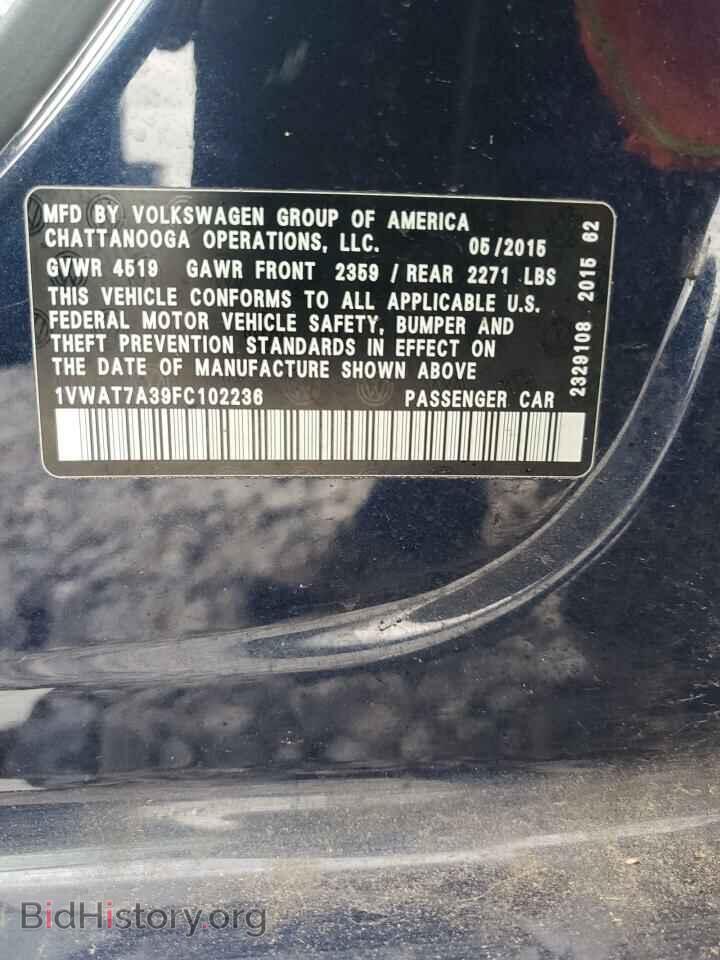 2015 VOLKSWAGEN PASSAT - VIN: 1VWAT7A39FC102236 - Фото 12