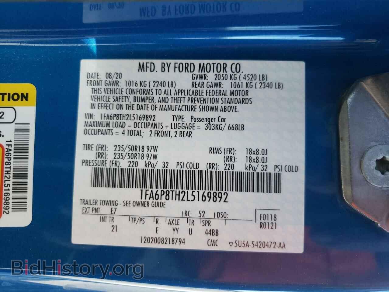 2020 FORD ALL Models - VIN: 1FA6P8TH2L5169892 - Фото 12