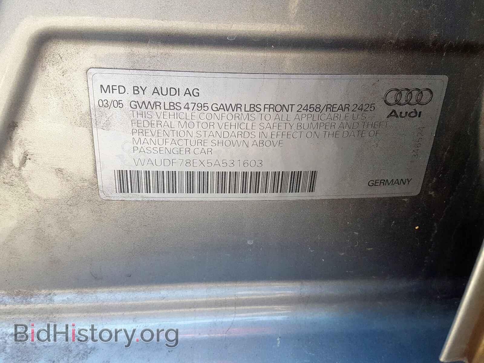2005 AUDI A4 - VIN: WAUDF78EX5A531603 - Фото 10