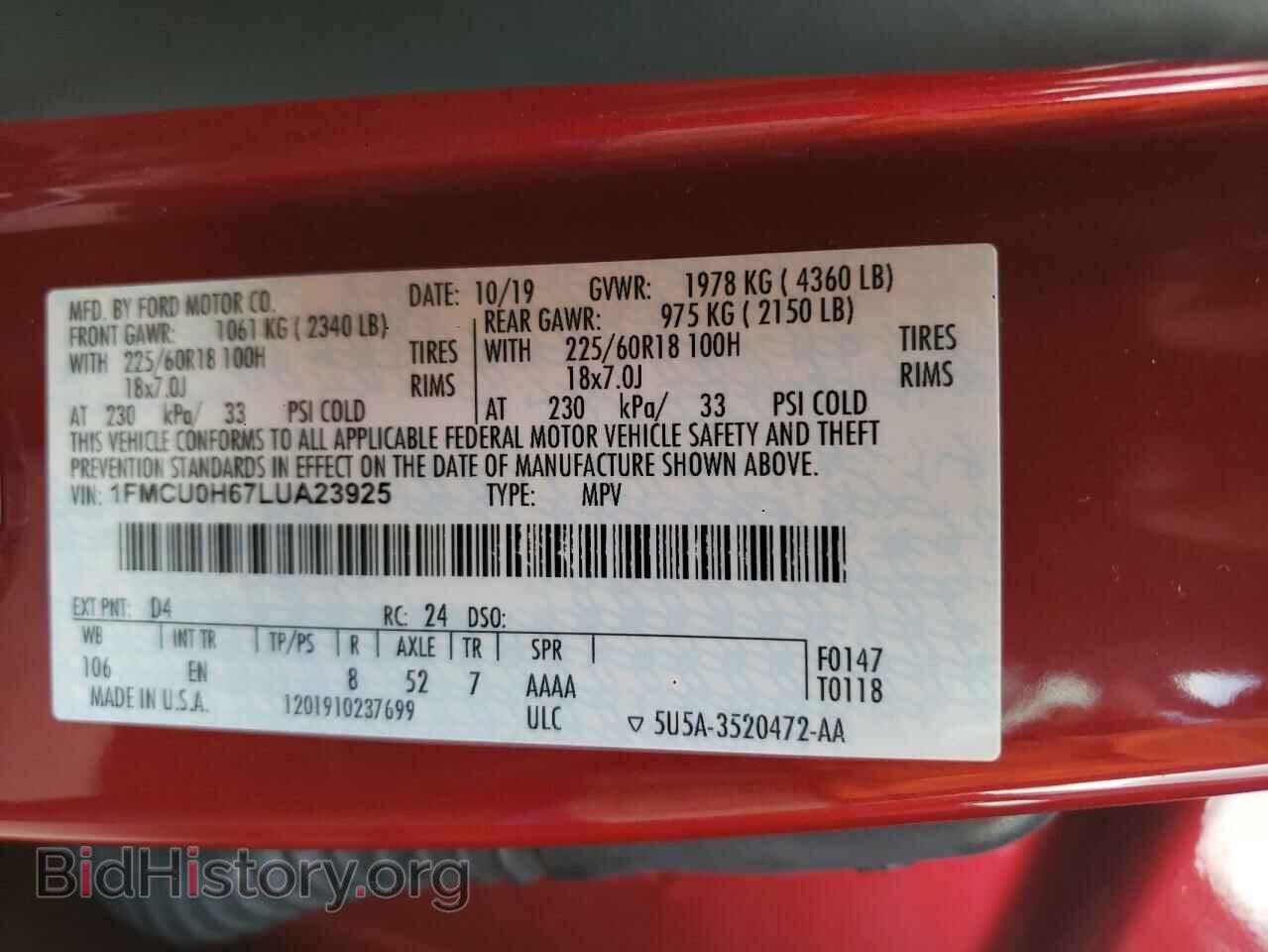 2020 FORD ESCAPE - VIN: 1FMCU0H67LUA23925 - Photo 10