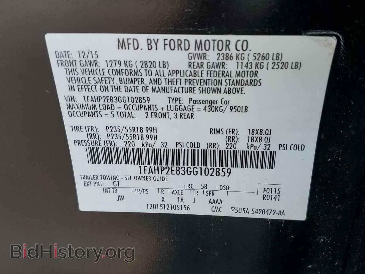 2016 FORD TAURUS - VIN: 1FAHP2E83GG102859 - Фото 10