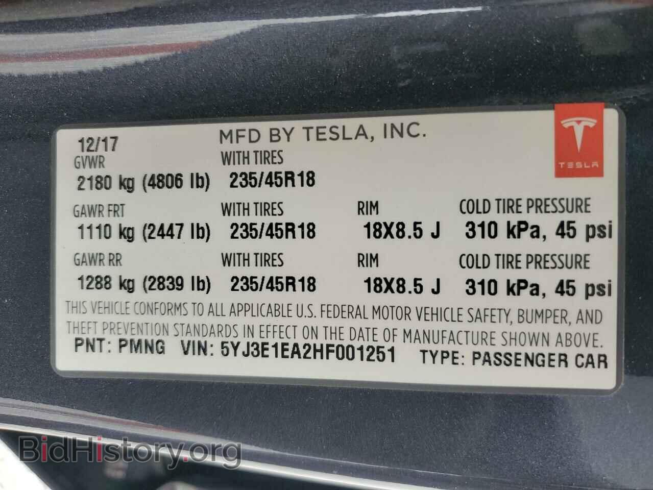 2017 TESLA MODEL 3 - VIN: 5YJ3E1EA2HF001251 - Photo 12