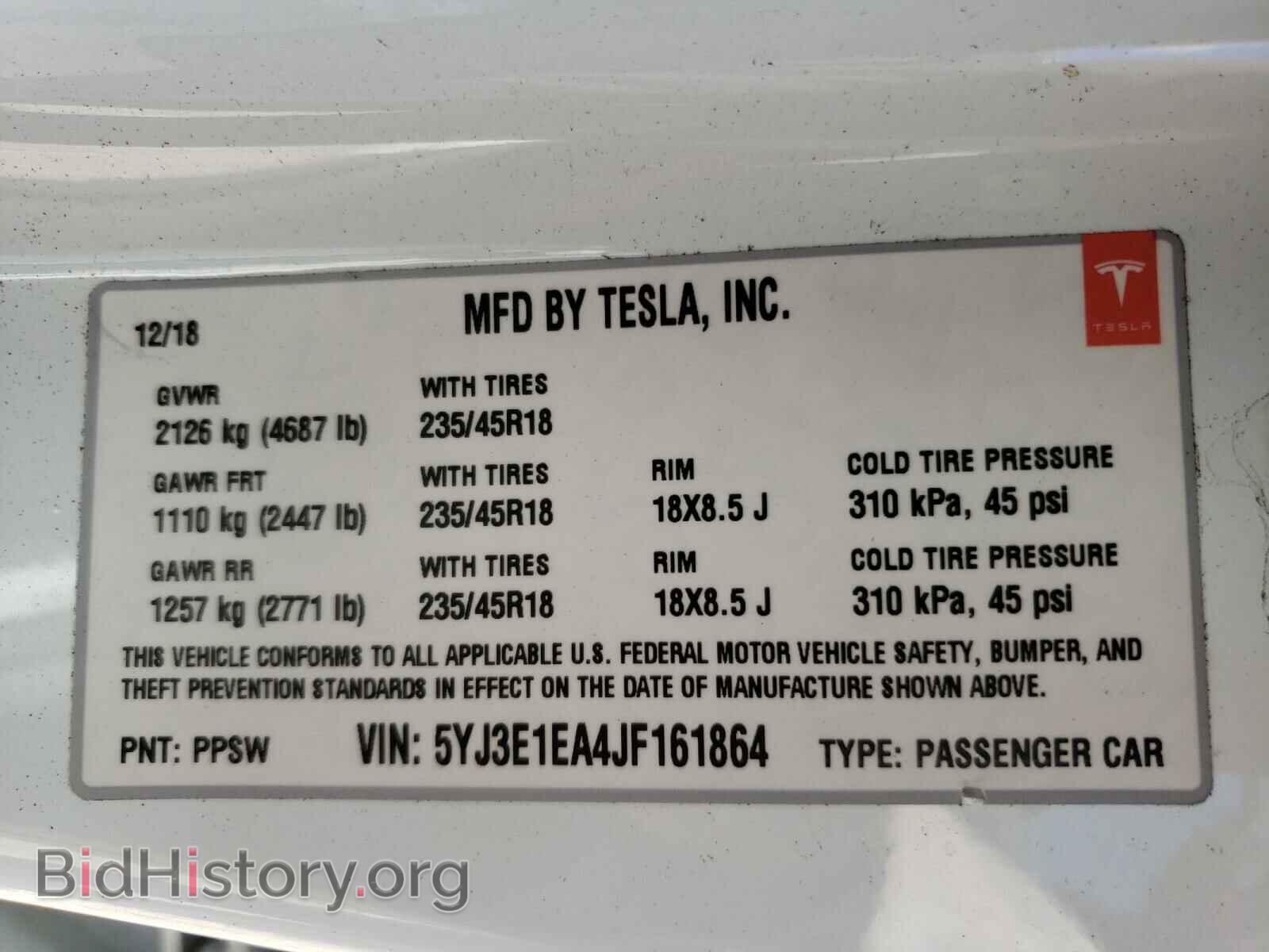 2018 TESLA MODEL 3 - VIN: 5YJ3E1EA4JF161864 - Фото 10
