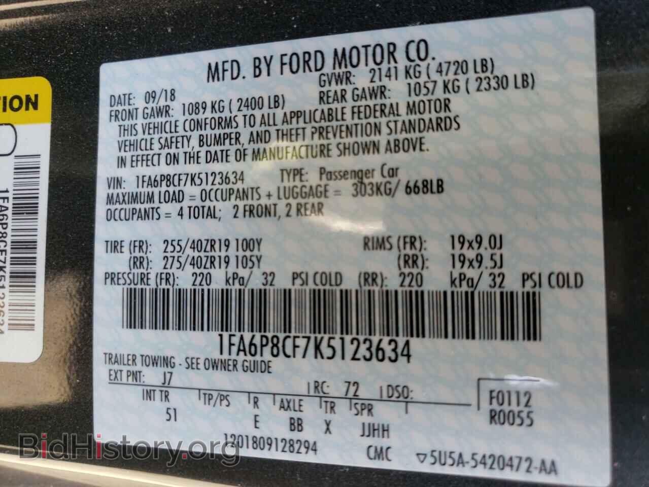 2019 FORD MUSTANG - VIN: 1FA6P8CF7K5123634 - Фото 10