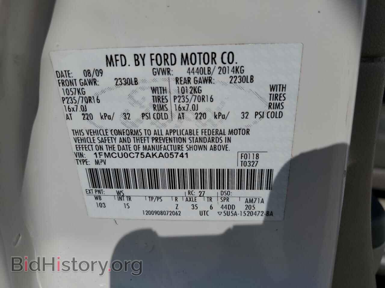 2010 FORD ESCAPE - VIN: 1FMCU0C75AKA05741 - Фото 14
