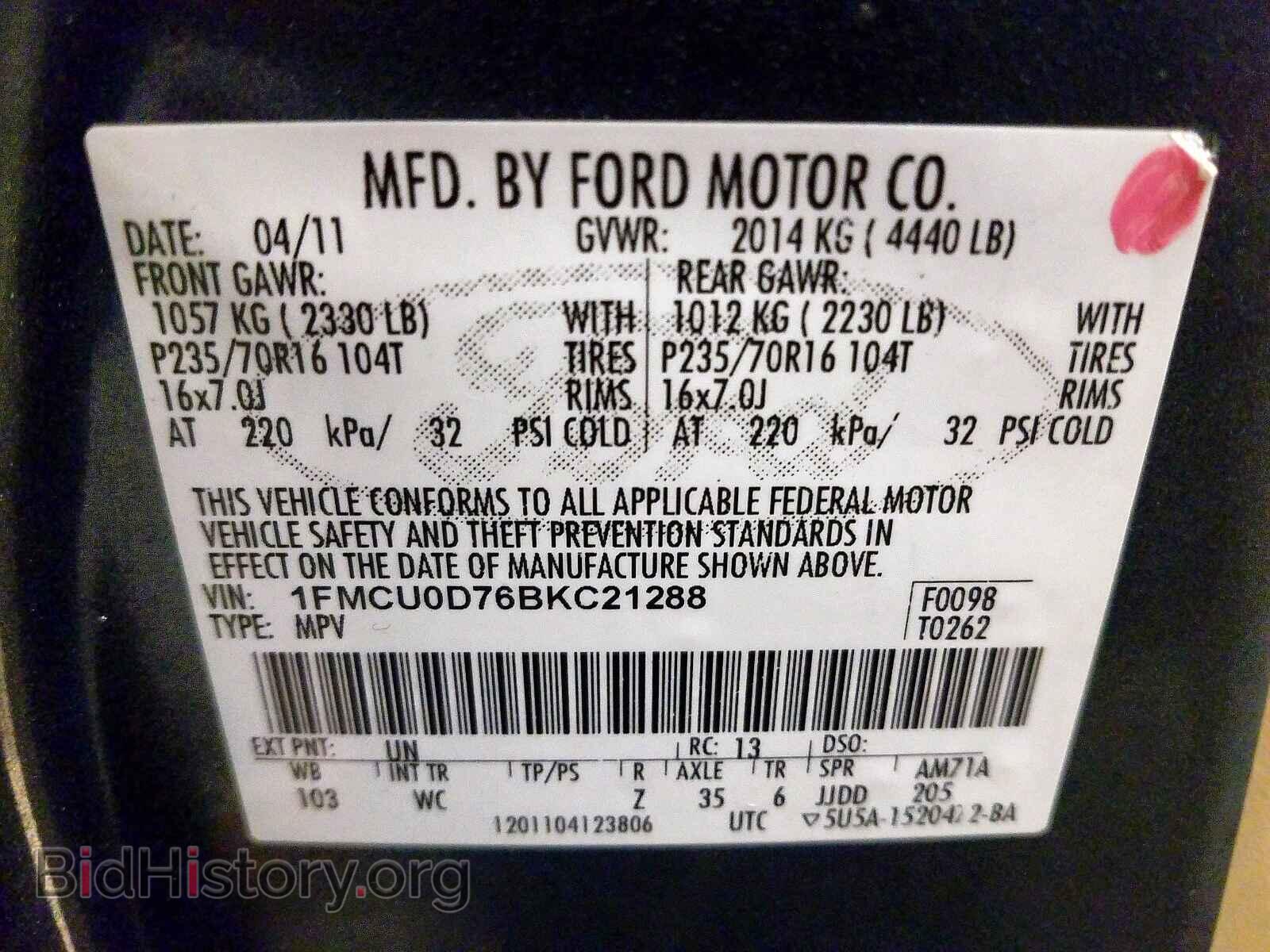 2011 FORD ESCAPE - VIN: 1FMCU0D76BKC21288 - Photo 10