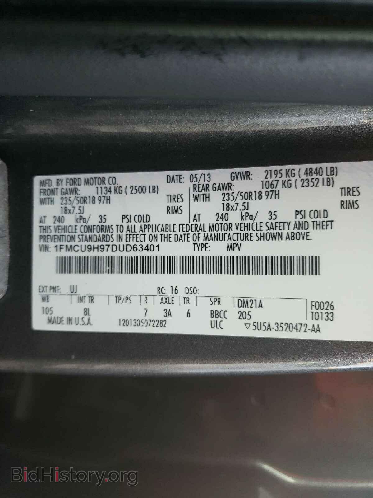 2013 FORD ESCAPE - VIN: 1FMCU9H97DUD63401 - Фото 10