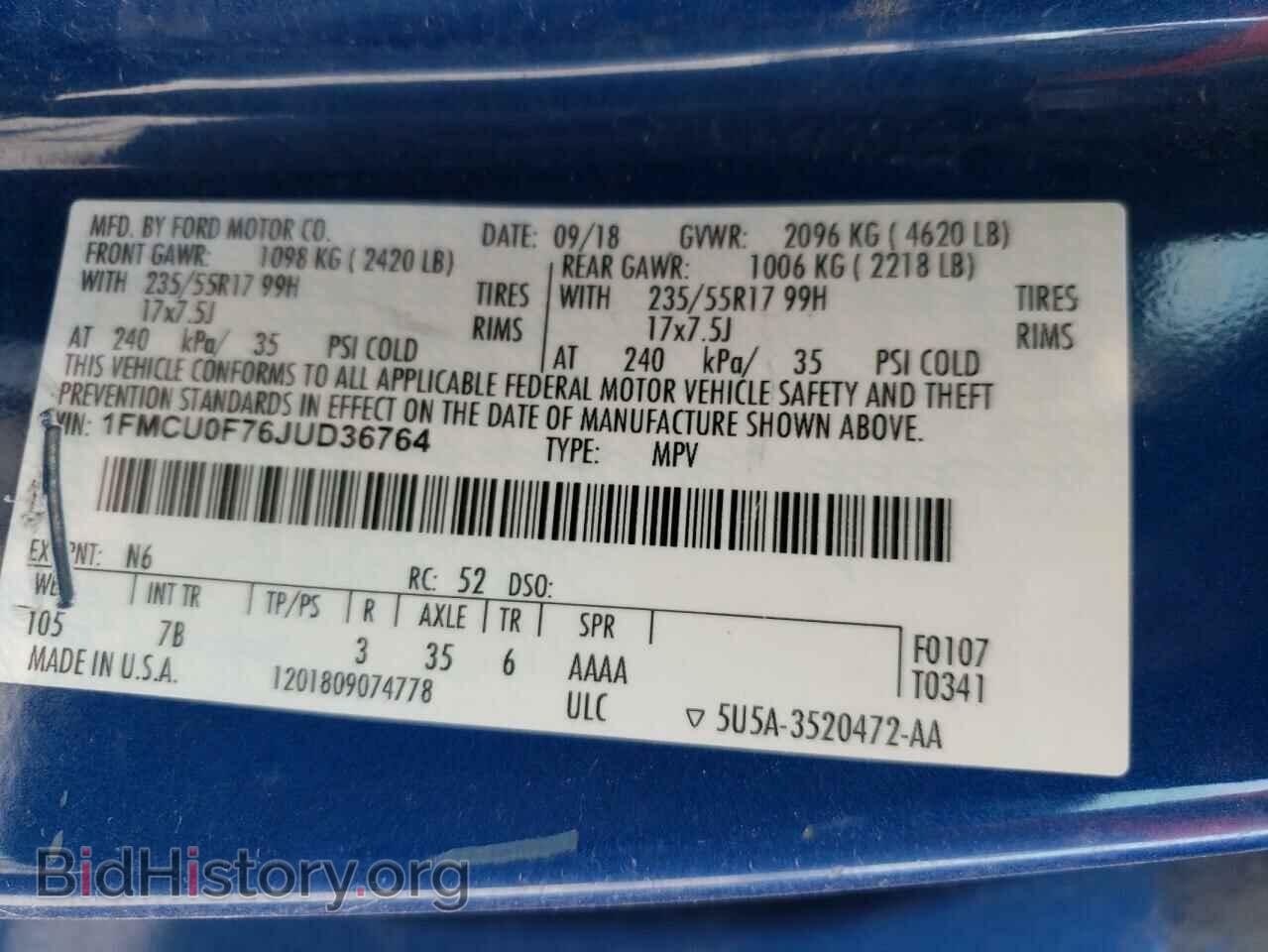 2018 FORD ESCAPE - VIN: 1FMCU0F76JUD36764 - Photo 10