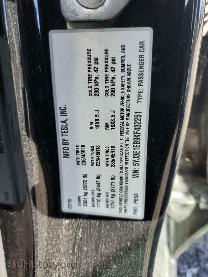 2019 TESLA MODEL 3 - VIN: 5YJ3E1EB9KF432251 - Photo 10