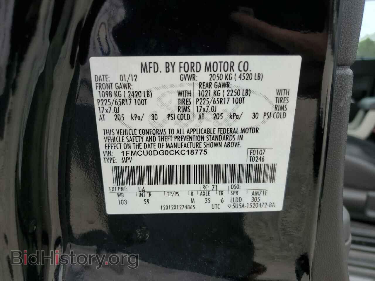 2012 FORD ESCAPE - VIN: 1FMCU0DG0CKC18775 - Фото 13