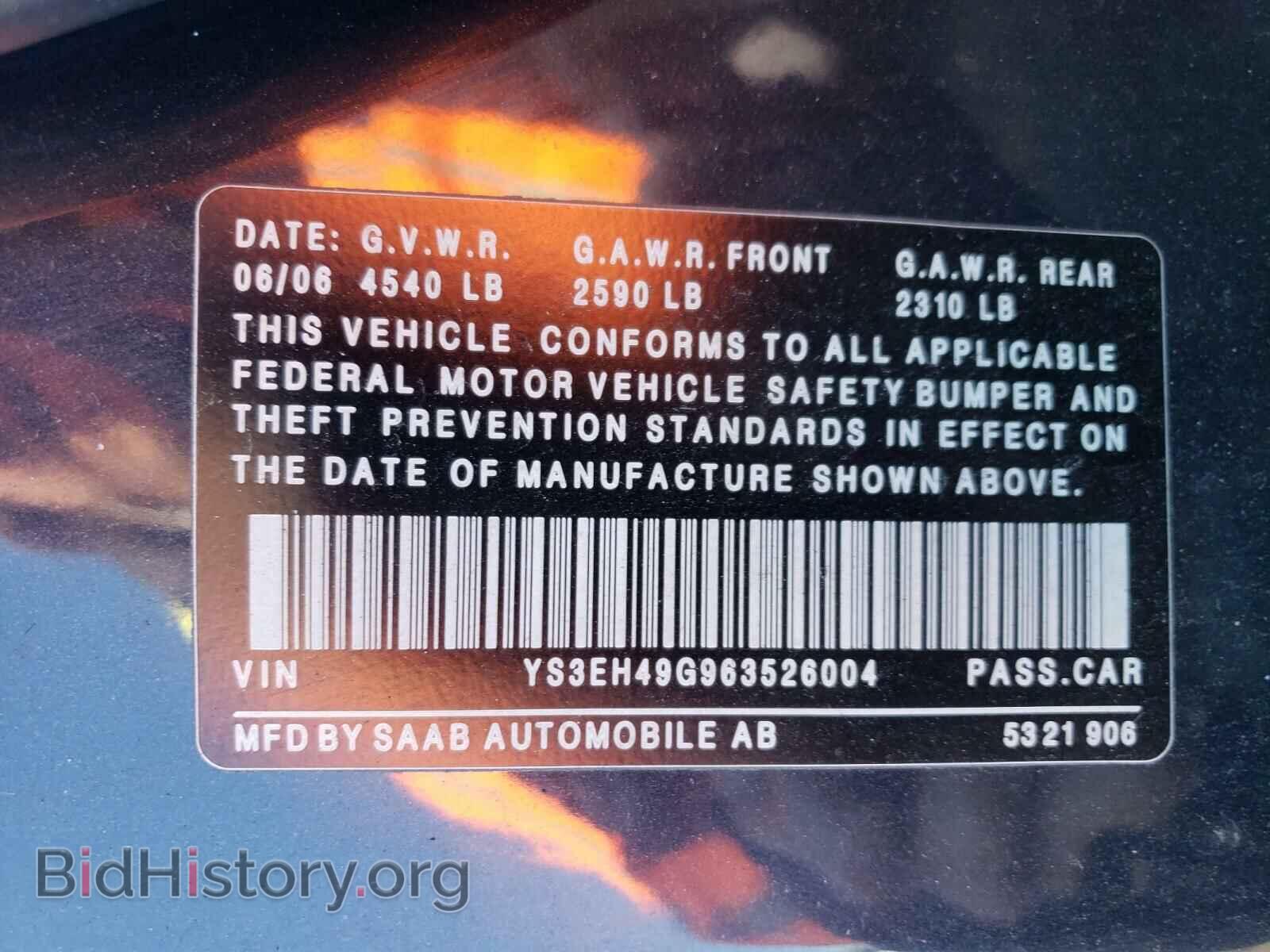 2006 SAAB 9 5 - VIN: YS3EH49G963526004 - Фото 10