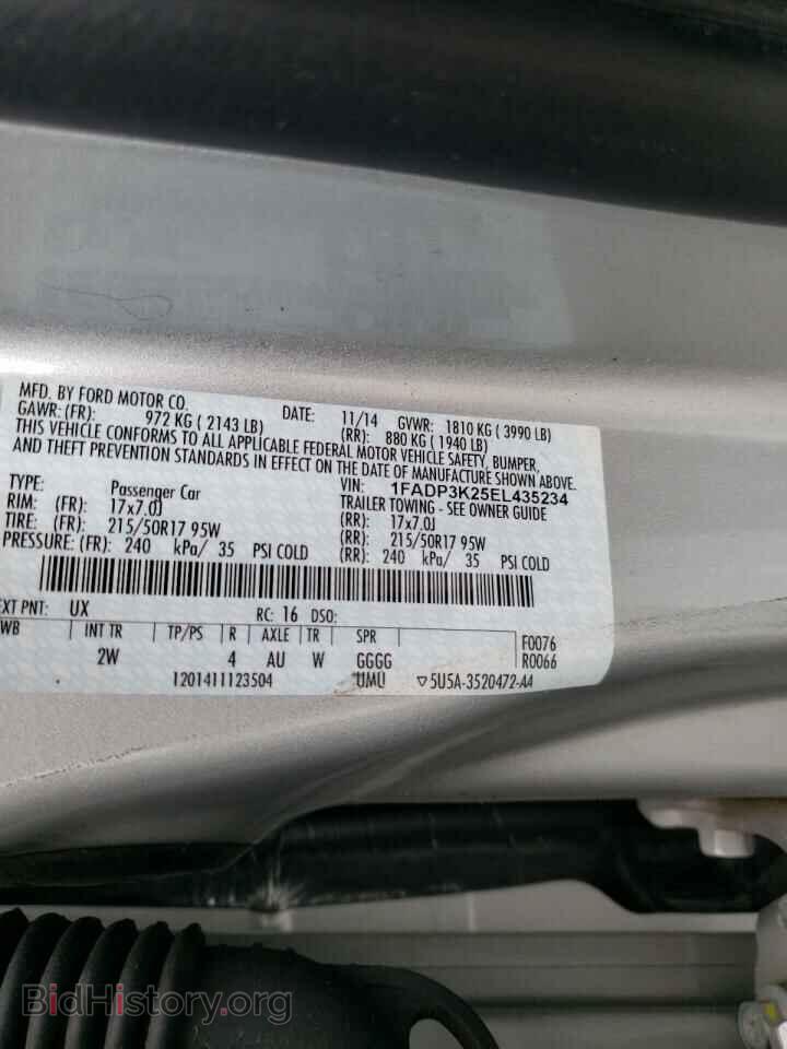 2014 FORD FOCUS - VIN: 1FADP3K25EL435234 - Фото 10
