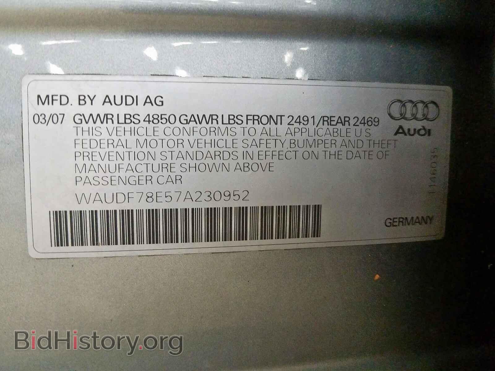 2007 AUDI A4 - VIN: WAUDF78E57A230952 - Фото 10