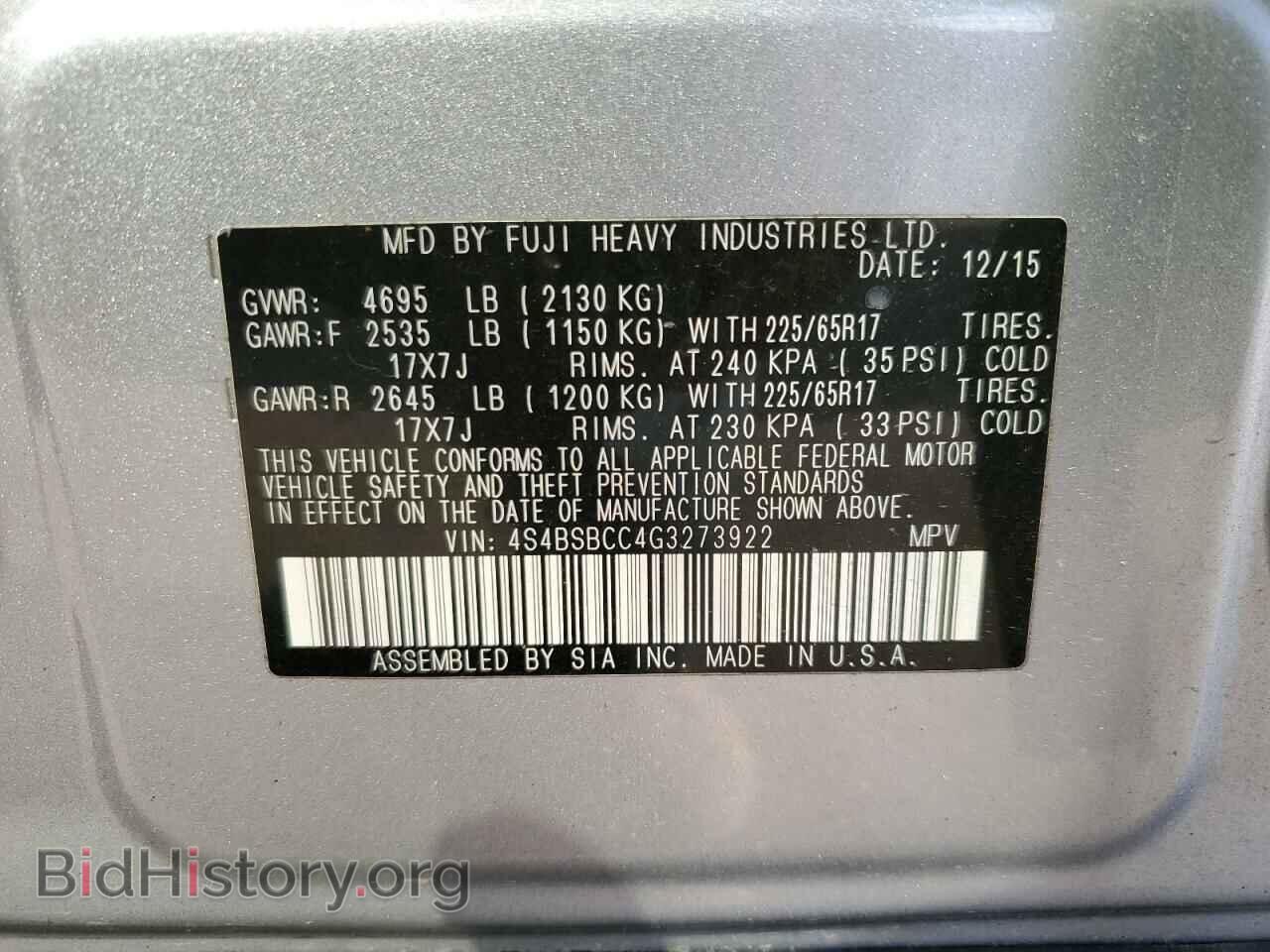 2016 SUBARU OUTBACK - VIN: 4S4BSBCC4G3273922 - Photo 10