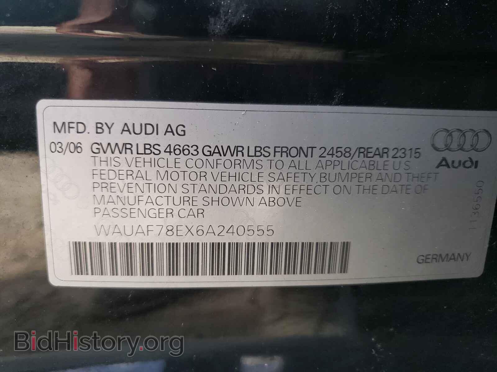 2006 AUDI A4 - VIN: WAUAF78EX6A240555 - Фото 10