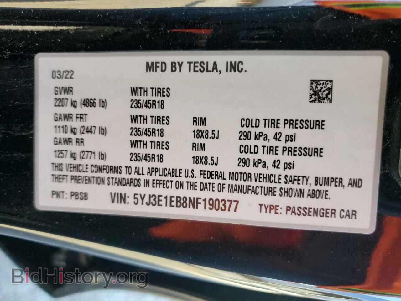 2022 TESLA MODEL 3 - VIN: 5YJ3E1EB8NF190377 - Фото 10