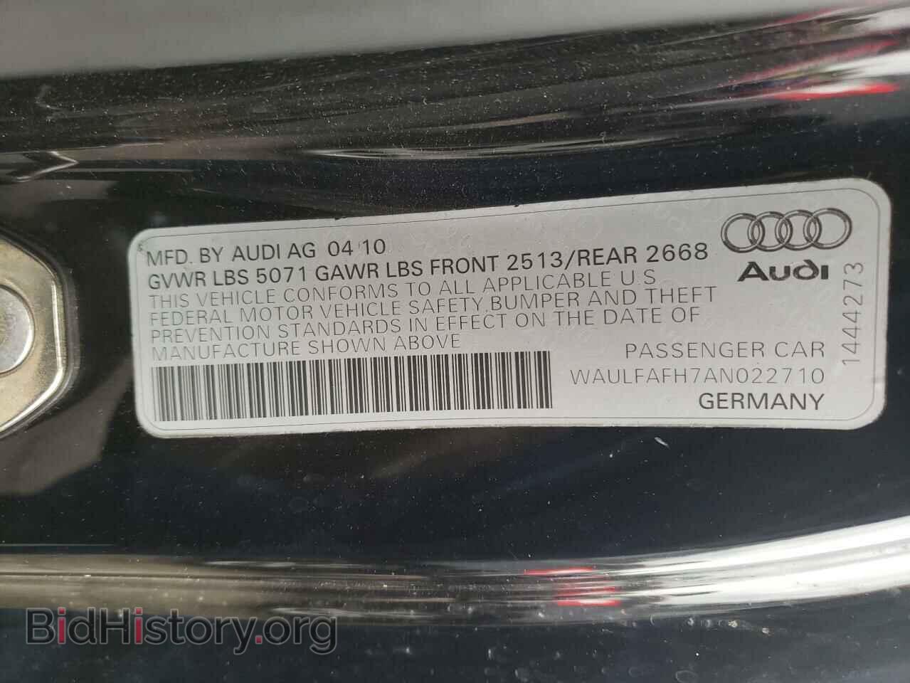 2010 AUDI A5 - VIN: WAULFAFH7AN022710 - Фото 10