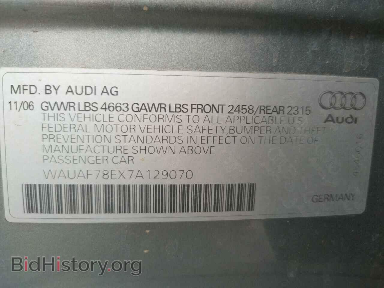 2007 AUDI A4 - VIN: WAUAF78EX7A129070 - Фото 10