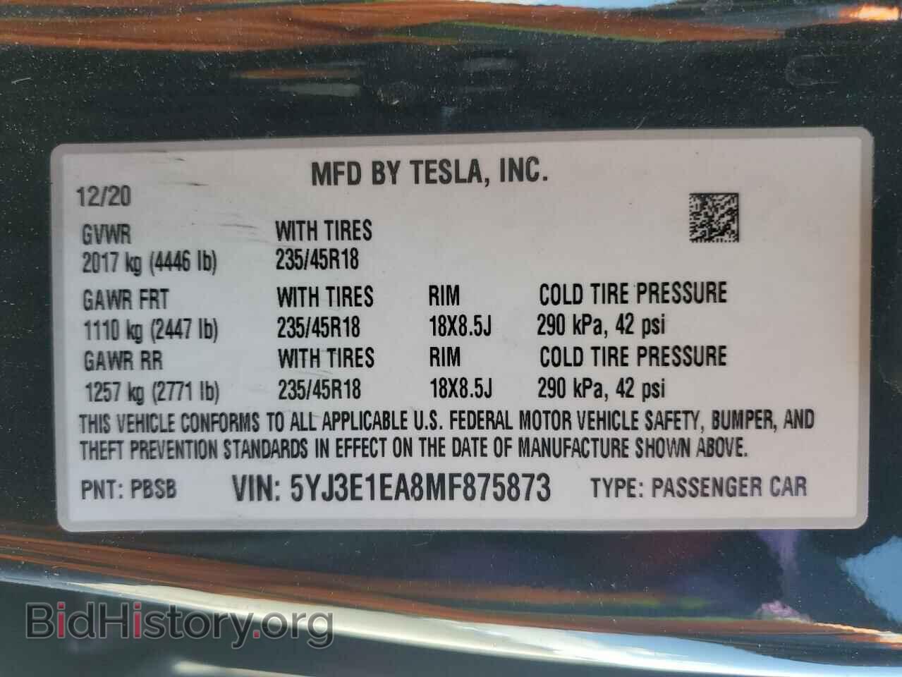 2021 TESLA MODEL 3 - VIN: 5YJ3E1EA8MF875873 - Фото 12