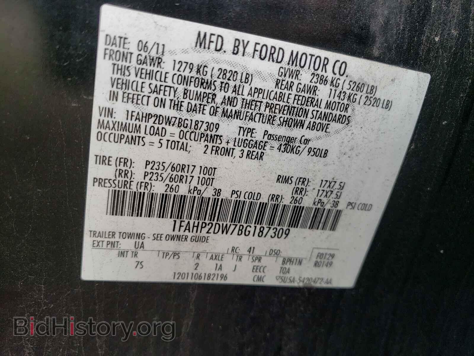 2011 FORD TAURUS - VIN: 1FAHP2DW7BG187309 - Фото 10