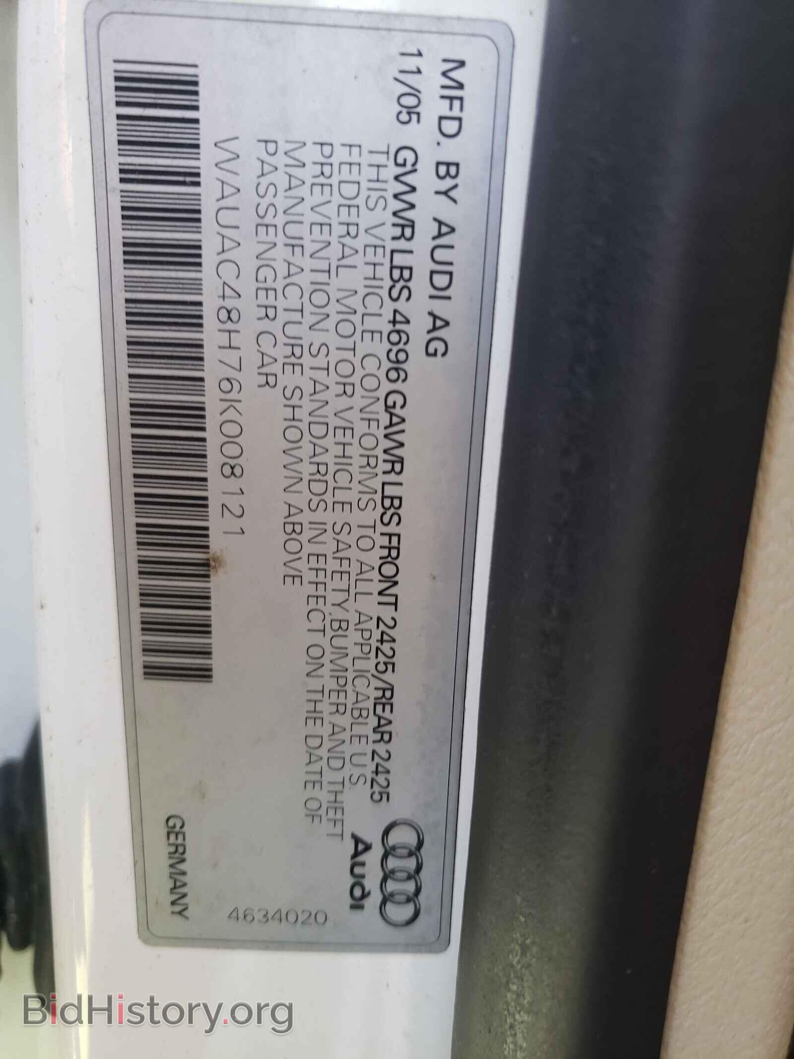 2006 AUDI A4 - VIN: WAUAC48H76K008121 - Фото 10